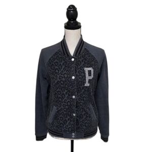 PINK Victoria's Secret Y2k Rhinstones Bling Leopard Varsity Jacket